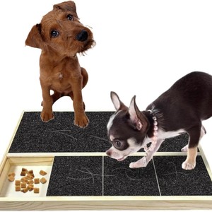 Wooden Dog <b>Scratching</b> <b>Post</b> With Food Trays Pine Material Durable Cat Tree For Pets 3 Or 6 Square Grid Light Yellow - Product Image 2