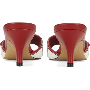 Custom logo Fashion Cherry <b>Red</b> Kitten <b>Heel</b> Sandals Stiletto Low <b>Heels</b> Slip on Slides Mule Sandal Square Open Toe Shoes for Women - Product Image 3