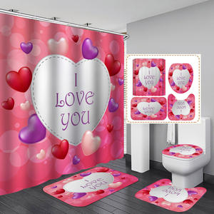 Tappetino da bagno per la casa con stampa 3d decorazione per il bagno di san valentino in quattro pezzi con <span class=keywords><strong>tenda</strong></span> da doccia - Product Image 4