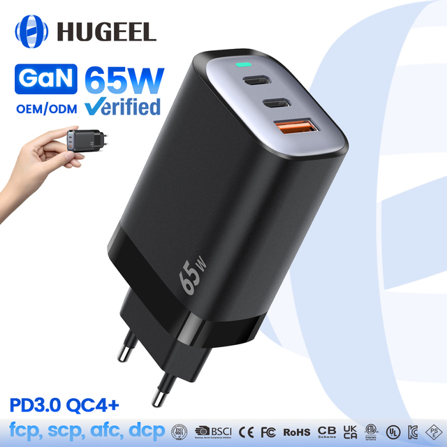 HUGEEL 65W GaN Charger PD Fast Charging Laptop Desktop Chargers With LED Light USB Type C Travel Adapter Plug for Phone Tablet