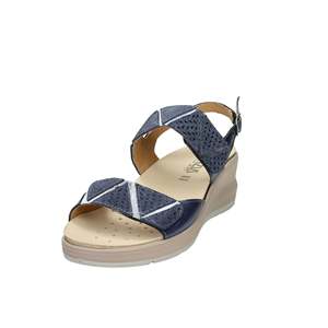 Sandalo con Zeppa Cinzia in Pelle Blu per Donna, Scarpa Estiva Comoda con Plateau - Product Image 1