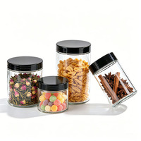 Pot en verre transparent à large ouverture de 2 oz à 16 oz avec couvercle à vis en plastique noir pour l'emballage d'épices et de café