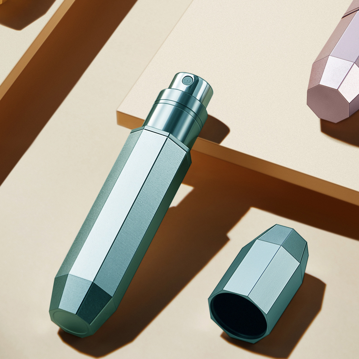 5ml-octagonal small gold bar-light green-aluminum+pctg