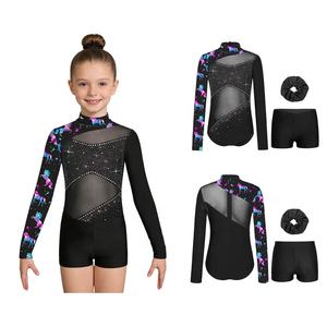 Tenue de danse pour filles de 6 à 16 ans, fabricant de vêtements de gymnastique, justaucorps avec short et bandeau, ensembles pour spectacles et compétitions - Product Image 4