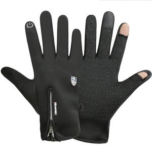 Gants de cyclisme Lbgs à doigts entiers avec fermeture éclair, hydrofuges, compatibles écran tactile, unisexes, chauds pour l'hiver, en polyester, noirs - Product Image 3