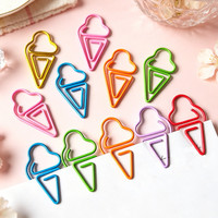 Clip de Papel Creativo con Forma de Helado para Tarjetas de Regalo, Marcapáginas de Alambre Metálico para Estudiantes, Oficina, Papelería Escolar