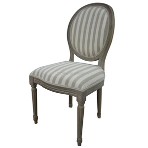 Pháp cổ phong cách rắn gỗ vòng trở lại ăn ghế sọc vải lanh không có cánh tay ghế - Product Image 1