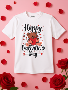 H/Unnny Camiseta de San Valentín para mujer, manga corta, cuello redondo, estampado de oso abrazando el corazón, top informal de algodón para primavera - Product Image 2