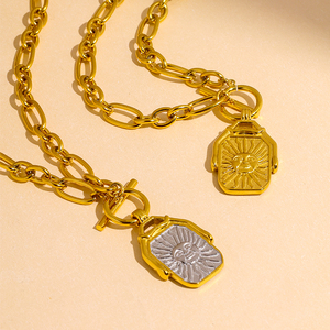 Đồng Xu Mới Trang Sức Vòng Cổ Người Đàn Ông Phụ Nữ Không Thấm Nước La Bàn Sư Tử St Christophe 18K Mạ Vàng Thép Không Gỉ Đồng Xu Vòng Cổ Mặt Dây Chuyền - Product Image 4