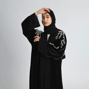 Custom Premium Grade <strong>Long</strong> Sleeve <strong>Velvet</strong> Hijab Abaya Set Wholesale Winter <strong>Velvet</strong> Open Abaya Muslim <strong>Dress</strong> With Hijab - Product Image 3