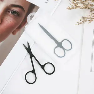 Stainless Steel Rose Gold Colorful Titanium Curved Sharp Black Private Label Eyebrow Nail Scissors Trimming