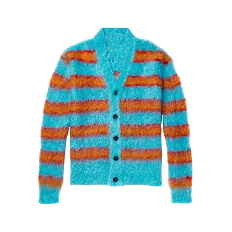 Hot Selling Fashion Mohair Striped Knitwear Cardigan Sweater For Men