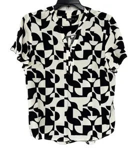 Women's Fashion Geometric Print Top V-neck Short-Sleeved Chiffon Shirt