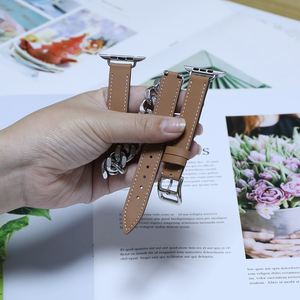 حزام ساعة من الجلد الطبيعي ، ساعة Ultra 49 من الفولاذ المقاوم للصدأ ، سوار معصم فاخر بجولة مزدوجة 20 لساعة apple Seiko - Product Image 6