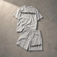 Ensemble chemise et short pour homme YOUMEI, style hip-hop, en viscose/coton, anti-plis, respirant, à manches courtes, imprimé lavé couleur avoine