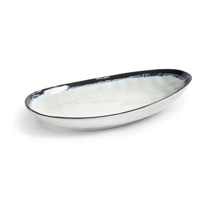 Piatto da portata ovale in ceramica bianca con bordo nero per uso a tavola - Product Image 1
