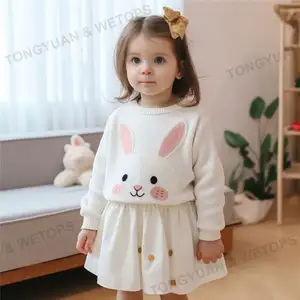 Индивидуальная одежда, высококачественный комплект детской одежды, Детский свитер, юбка-пачка с длинным рукавом и кроликом, трапециевидные повседневные платья для девочек