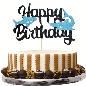 1pc Happy Birthday <strong>Cake</strong> <strong>Topper</strong> for Shark <strong>Cake</strong> Decoration, Ocean Sea <strong>Animal</strong> Shark Theme Party Supplies - Product Image 2