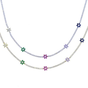 Collier ras du cou pour femmes, plaqué or, coloré, arc-en-ciel, zircon cubique, fleur, breloque fine, chaîne de Tennis, <span class=keywords><strong>32</strong></span> + 10CM, à la mode - Product Image 4