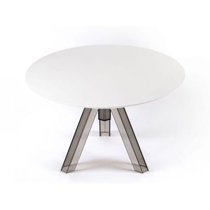 Tavolo da pranzo tondo in policarbonato trasparente con Design Fumè 90/120 diametro superiore bianco 105 diametro alto formato superiore - Product Image 2