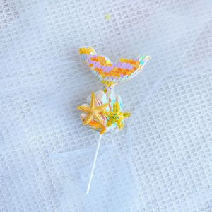 ท็อปเปอร์เค้กหางนางเงือกอะคริลิคประดับเลื่อมลายเปลือกหอย ตกแต่งเค้กวันเกิด น้ำผึ้งและรสหวาน - Product Image 3