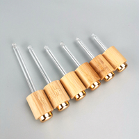 Pipette compte-gouttes sous pression 18 mm avec capuchon compte-gouttes en bambou et bouton poussoir doré, pipette en verre pour flacons d'huiles essentielles