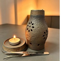 Brûleur d'encens artisanal en grès du Fujian ajouré et doré, isolé thermiquement, fournitures religieuses, décoration d'intérieur, support de bougie avec pince incluse
