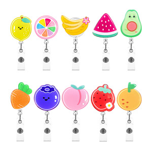 Dibujos animados lindo acrílico fruta fácil tirar botón fresa aguacate retráctil insignia titular carretes con Clip para cinturón - Product Image 2