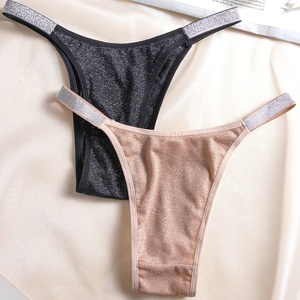 European Size S to XL Panties Women's Shiny Glitter Bikini <strong>Underwear</strong> with Silver Elastic Band Low Waist High Leg Underpants - Product Image 2