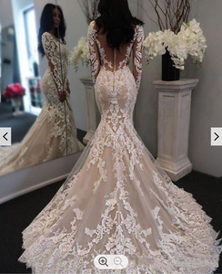 S568A Vestidos de Novia de Encaje de Alta Calidad 2025, Personalizables con Cola - Product Image 1