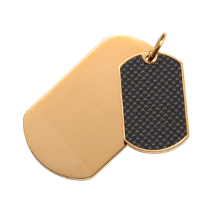 <span class=keywords><strong>Colgante</strong></span> de Placa de Identificación Estilo Industrial Punk, Acero Inoxidable 316L con Incrustaciones de Fibra de Carbono, Baño de Oro PVD IP - Product Image 3