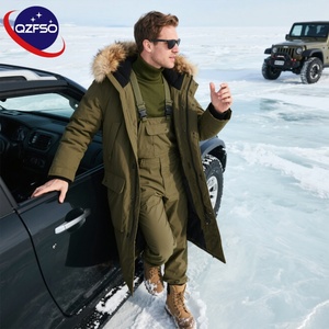QZFSO personnalisé hommes hiver vers le bas manteau à capuche épaissi mi-long à la mode vêtements de travail longue grande taille doudoune avec col en fourrure - Product Image 1