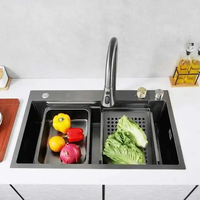 Évier de cuisine multifonction Lanxing Factory, évier de cuisine en acier inoxydable 304SUS, robinet de cuisine moderne en cascade, évier de cuisine à cuve unique