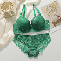 Set Lingerie Wanita Seksi Berbahan Jersey dengan Renda, Bra dan Celana Dalam Motif Bunga, Bra Push Up Transparan yang Lucu