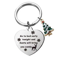 Porte-clés de Noël vintage en alliage de zinc, motif dessin animé, gravé Père Noël, cadeau de vacances personnalisé, vente en gros