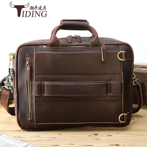 Tiding Men's Genuine Leather <b>Briefcase</b> 17-Inch Multi-Functional Business Travel Bag Dark Brown - Product Image 1