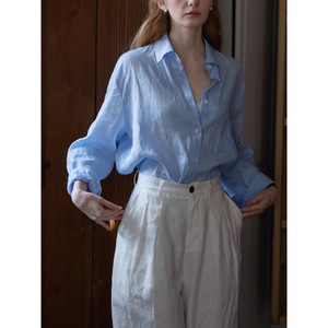 Camicie da <span class=keywords><strong>donna</strong></span> in <span class=keywords><strong>lino</strong></span> a maniche lunghe con bottoni, camicetta casual ampia per il commuting, camicie oversize con tasche e risvolto per primavera estate - Product Image 5