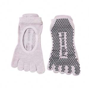 Custom 100% Cotton Short Five-finger Yoga <b>Socks</b> for Women Anti-slip Suitable for Pilates with Split Toes and Open Back - Product Image 1