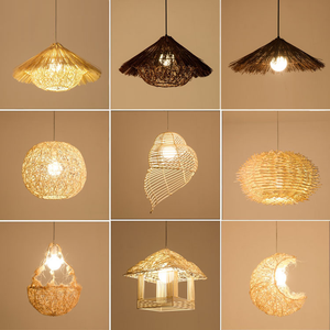 Rotin fait main tissage créatif Hot Pot Restaurant suspension lampe cour boulangerie pendentif rotin éclairage - Product Image 1