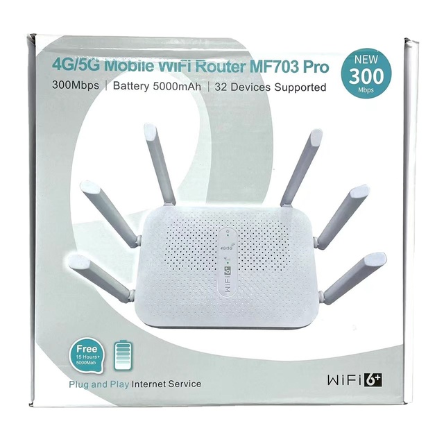 Manufacturer Wholesales 6 External Antennas, Card Insertable 300mbps WiFi 6 MF703 Pro 4G/5G Mobile Router