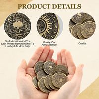 Pièce de défi personnalisée moderne en métal, motif crâne Memento Mori, jeton de rappel Vivere, cadeau stoïcien pour les stoïciens