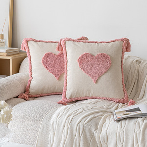New Trendy Pink Tufted Sofa <b>Cushion</b> 45x45cm Heart Pattern PV Fleece Embroidery Home Decor Pillow With Insert - Product Image 2