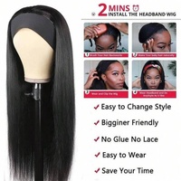 Perruques Bandeau Cheveux Humains Lisses Naturels, Fabriquées à la Machine pour Femmes, Densité 180%, Sans Dentelle Frontale, Cheveux Vierges Vietnamiens