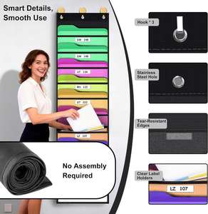10-Pocket Hanging Wall <b>File</b> Organizer Black Transparent Pockets Space-Saving Design 47''H X 14''L Chart Hooks <b>Paper</b> Storage - Product Image 2