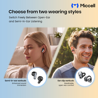 Écouteurs sans fil TWS Miccell, stéréo HiFi sans perte 13 mm, écouteurs à clipser ouverts, semi intra-auriculaires pour le sport