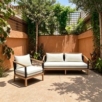 Ensemble de canapés d'extérieur en teck moderne, mobilier de patio en corde tressée, canapé 2 places et fauteuil individuel, coussins imperméables pour hôtel et villa