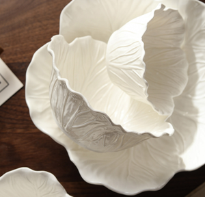 Custom Logo White Ceramic Cabbage Leaf Bowl <b>Set</b> Stackable Embossed Vegetable Shape <b>Serving</b> Bowls For Hotel Restaurant Wedding - Product Image 4