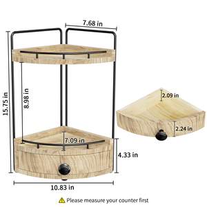 Scaffale <span class=keywords><strong>angolare</strong></span> a doppio strato per il ripiano del bagno con cassetti e contenitori in legno integrati - Product Image 3