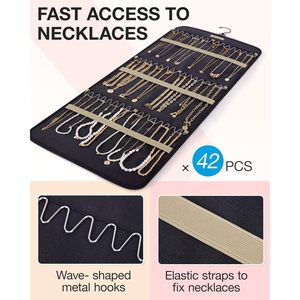 Organisateur de bijoux suspendu, rouleau de rangement double face avec cintre pour boucles d'oreilles, colliers, bracelets, bagues, montres - Product Image 3