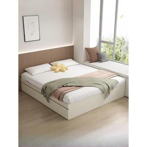 XHA Minimalist Wooden <b>Storage</b> <b>Bed</b> With Fabric Upholstery Natural Wood And Warm <b>White</b> Color Full Size Soft <b>Bed</b> - Product Image 2